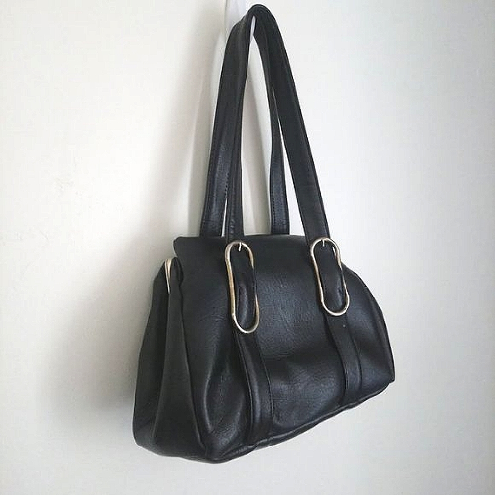 Black Vintage Modern Oblong Buckle Clasp Purse - Picture 3 of 6